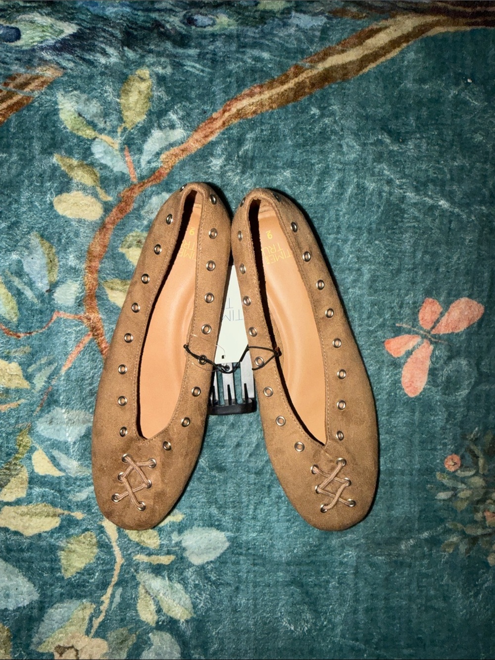 Time and Tru Brown Suede Studded Ballet Flats